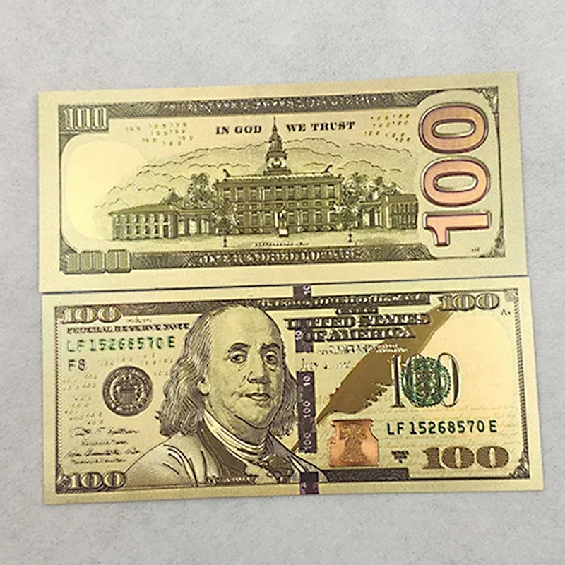 1PC USA 100 Dollar Gold Foiled Platsic Banknote Bill Fake Money United States OF America Replica Coin Souvenirs Home Decor