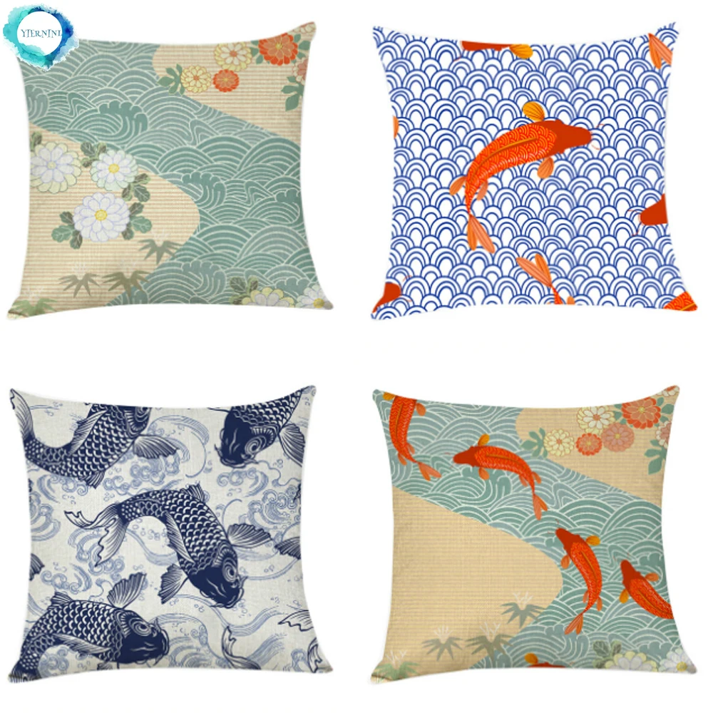 Наволочка из хлопка и льна в японском стиле наволочка для дивана серии рыба