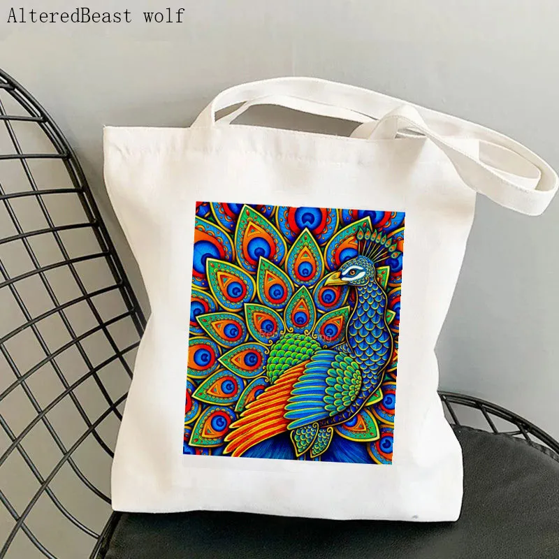 

Women Shopper Colorful Paisley Peacock Rainbow Bird Bag Harajuku Shopping Canvas Shopper Bag girl handbag Tote Shoulder Lady Bag