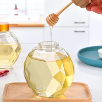 glass honey jar used for 380ml mini honey bottle container jar six row storage bottle with wooden honey stick spoon