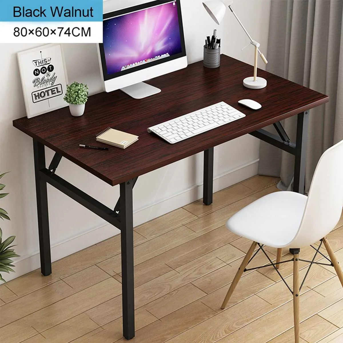 

Foldable Computer Desk Office Desk Folding Table Wide Desktop Steel Frame Laptop Table Modern Style Study Table for Home Office