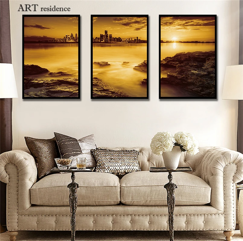 Настенное искусство современный городской закат и Риф Морской пейзаж печать