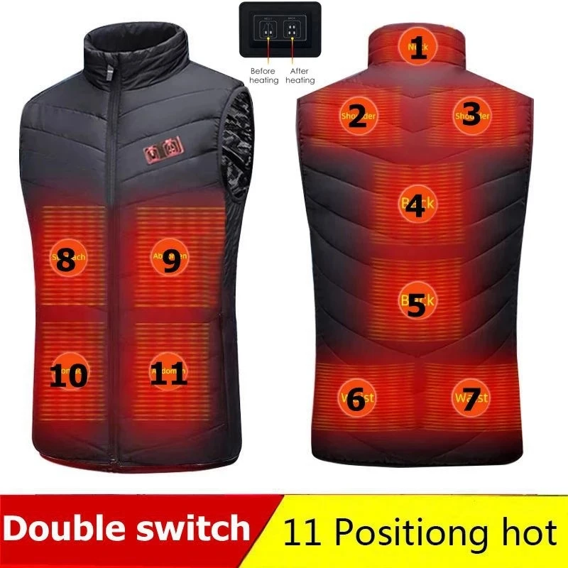 

New 11 Heated Vest Jacket Fashion Men Women Coat Clothes Intelligent Electric Heating Thermal Warm Clothes Winter Heated Hunt