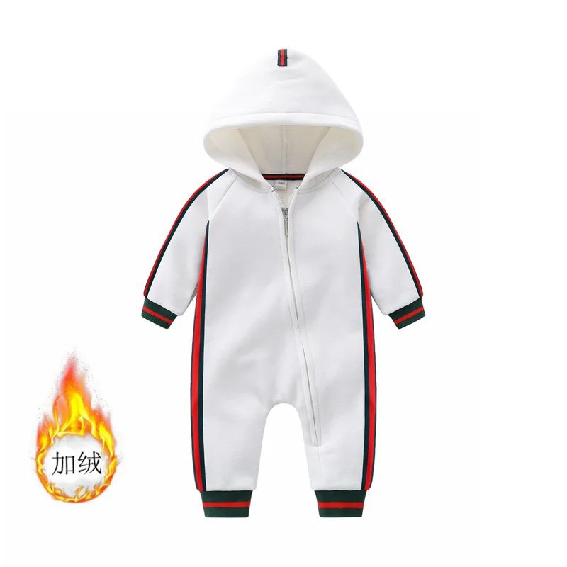 

0-2 year old newborn red striped onesie with fleece and thick outer long crawling suit for boys and girls, baby clothes