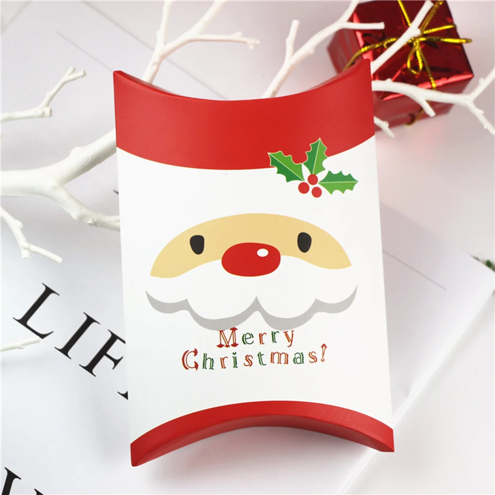 10PCS Christmas Candy Gift Box Pillow Box Santa Elk Cookie Box Origami Baking Packaging Holiday Theme Box Holiday Decoration