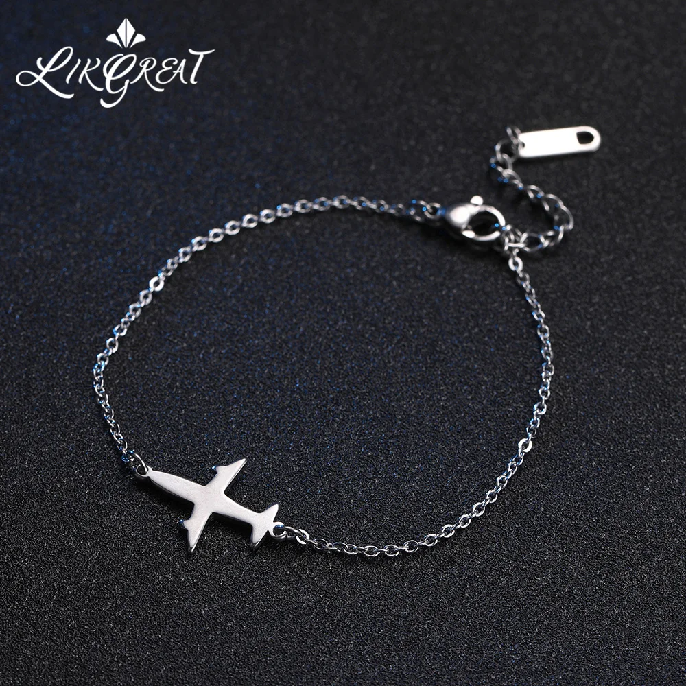 Женское Ожерелье LIKGREAT браслет из нержавеющей стали с подвеской в виде самолета