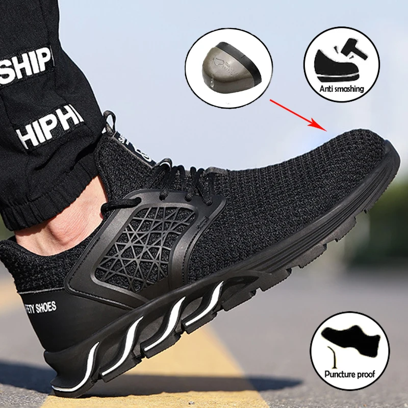 

Mens Work Safety Boots Non-slip Puncture Kevlar bottom Fashion Safety Shoes Waterproof Steel Toe Shoe