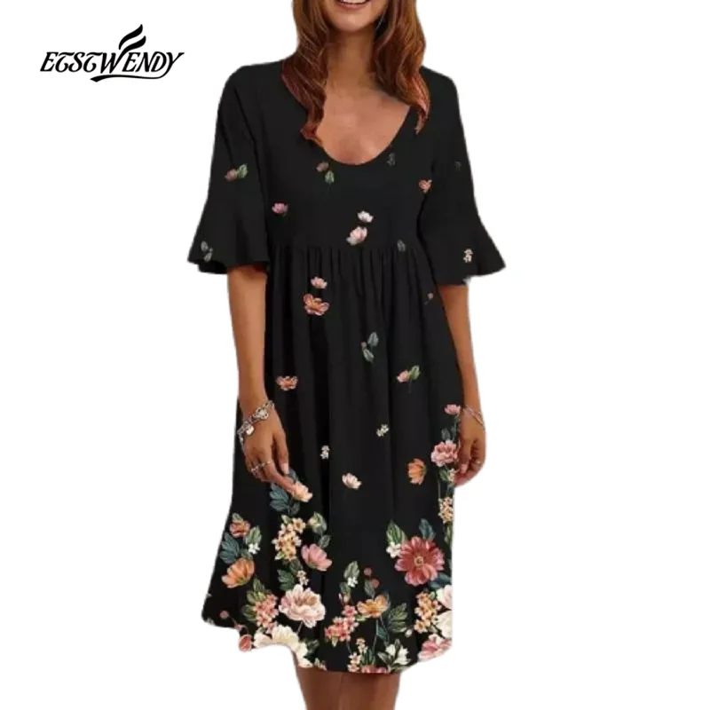 

New ETSTWENDY Casual Summer Women Dress Short Sleeve O-neck Printed Short Dress Women Clothes Streetwear Ladies Dresses Vestidos