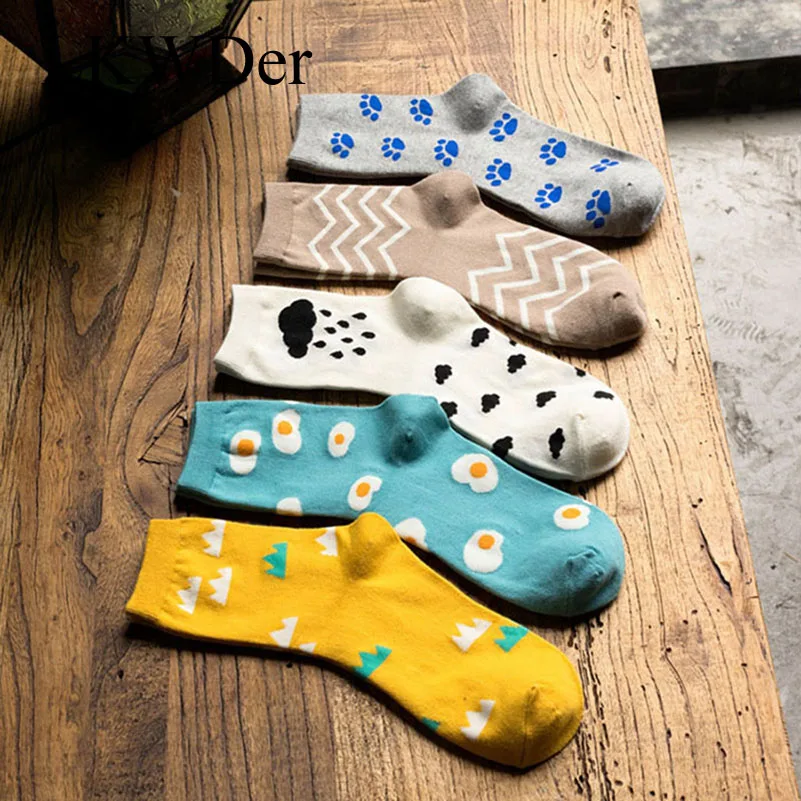 

5 Pairs Japanese Kawaii Women's Socks Cotton Claw Cloud Print Art Socks Kawaii Long Funny Socks Women Calcetines Mujer