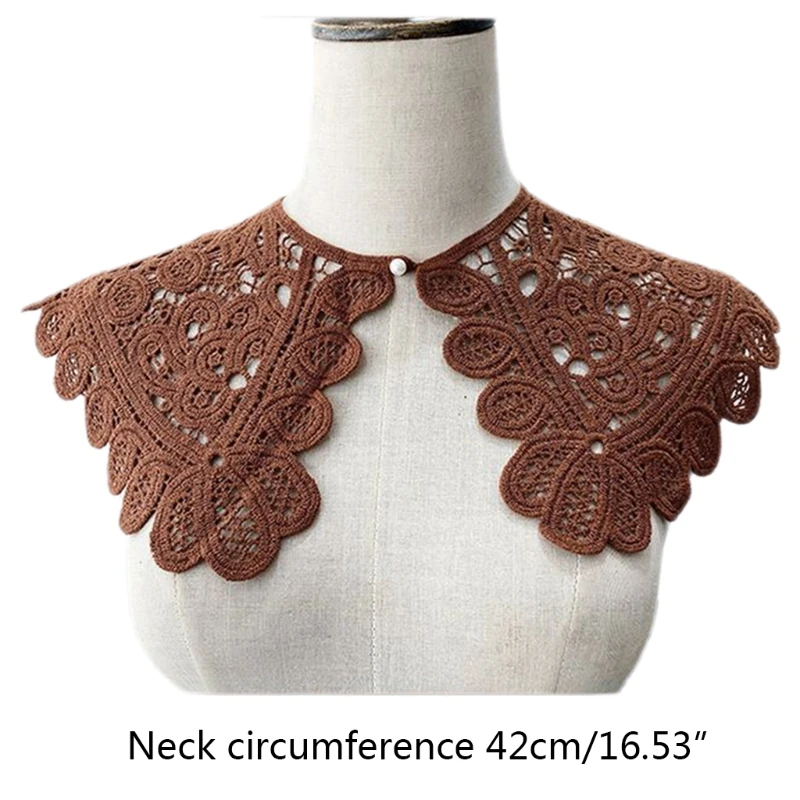 

Faux Pearl Button Cotton Shawl Fake Collar Necklace Women Hollow Out Floral Lace Lapel Half Shirt Multicolor Mini Cape