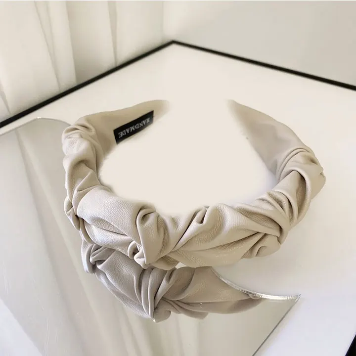 

2020 Fashion Soft PU Leather Hair Hoop Vintage Solid Color Headband Twist Hairband Wide Head Hoop Women Girls Hair Accessories