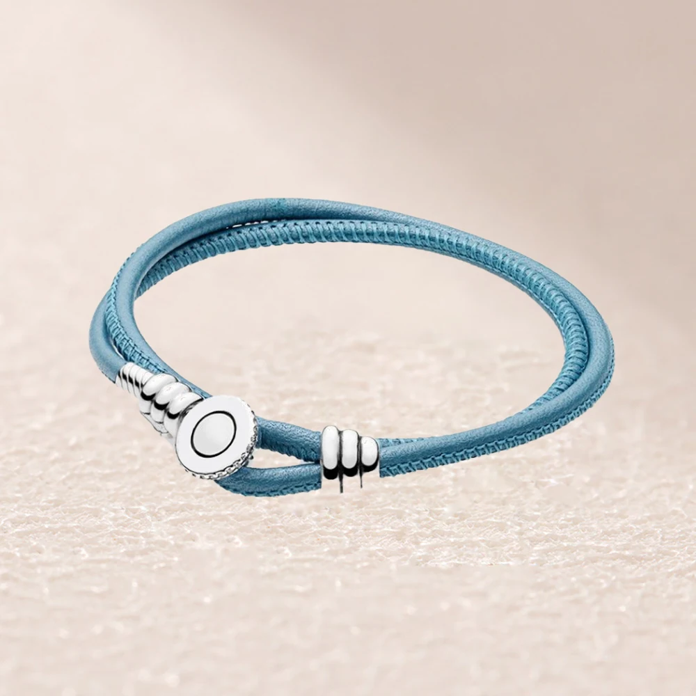 

597194CTQ-D MOMENTS TURQUOISE DOUBLE LEATHER BRACELET WITH BUTTON CLASP