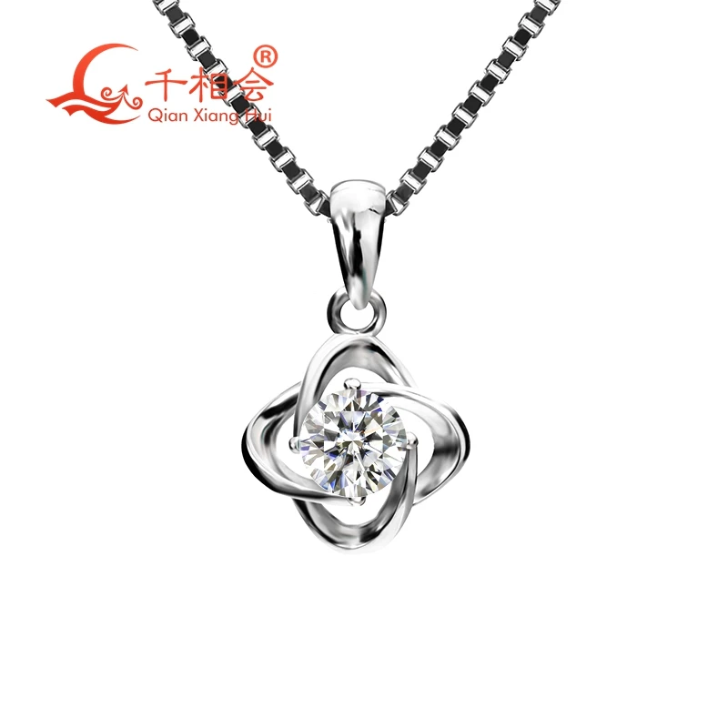 

DF color moissanites 4mm stone lily shape pendants round shape with 925 silver for necklace
