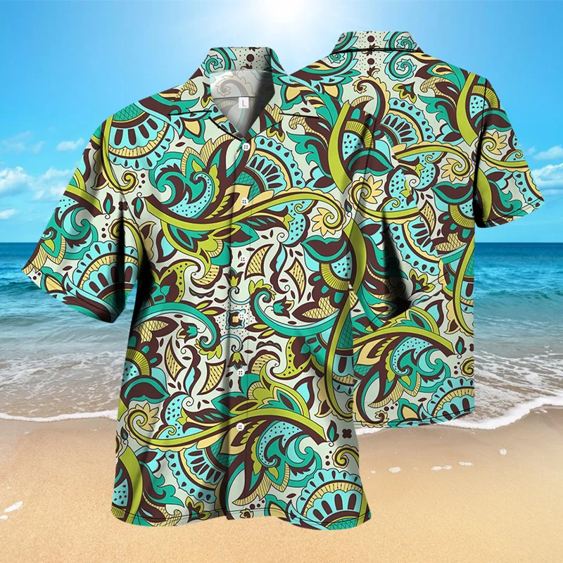 

2021 Summer New Harajuku Retro Printing Men's Stand-Up Collar Shirt Loose Large Size Cardigan Single-Breasted Shirt Casual Top