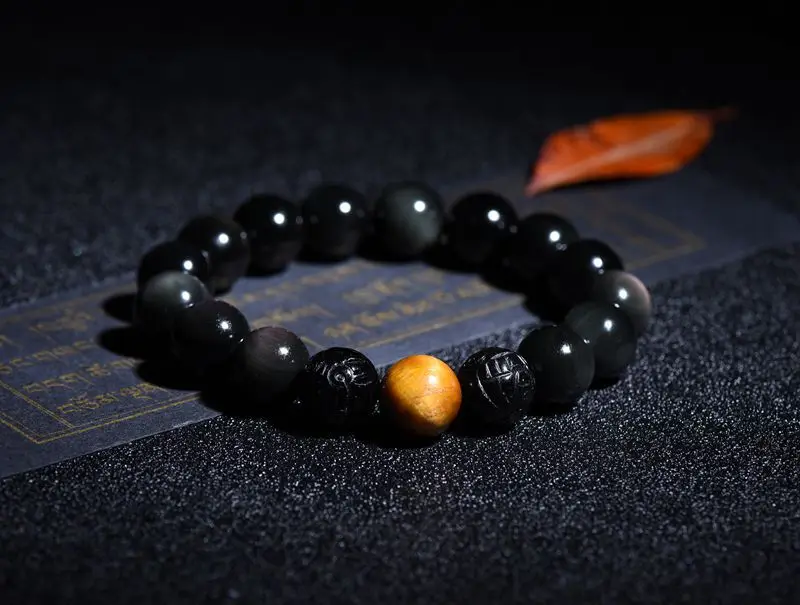 Натуральный кристалл Радуга обсидиановый глаз пиксиу браслет Буддийские