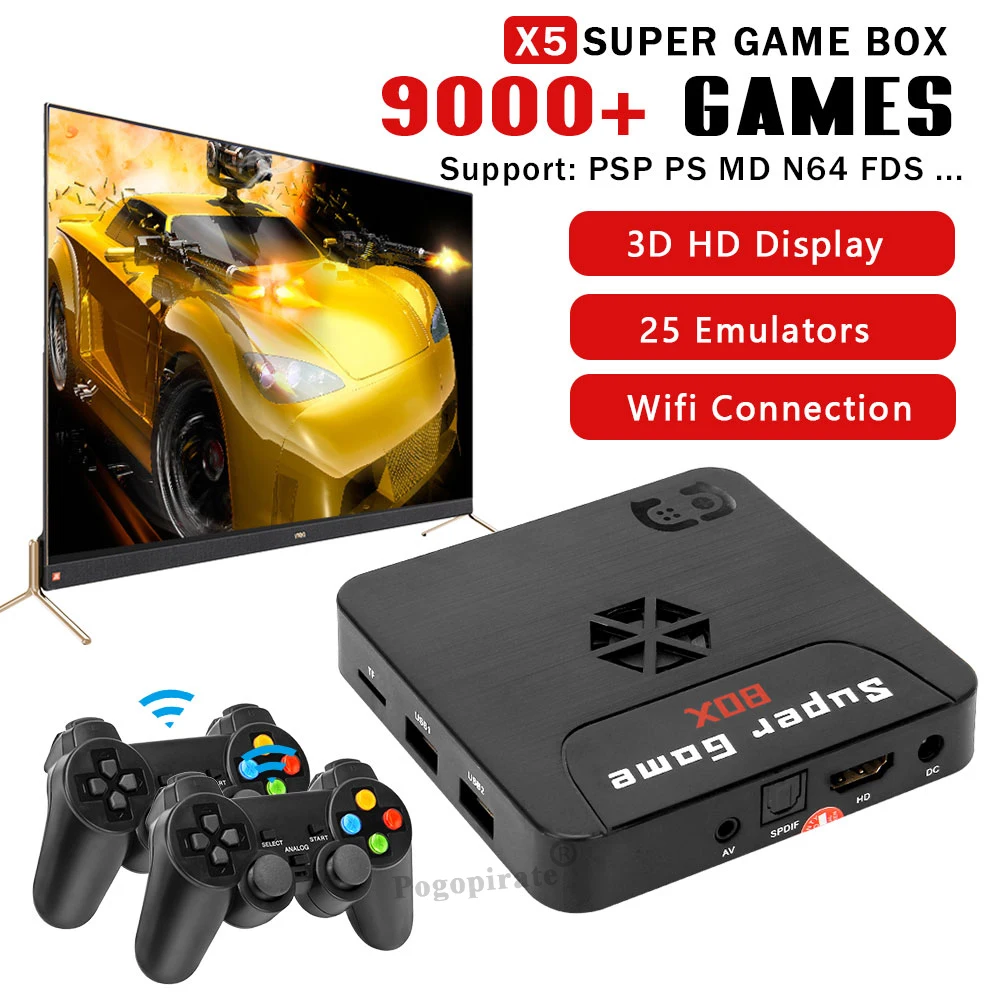 

X5 Portable Retro Video Game Console Super WIFI TV Box Game Box With 9000+ Retro Games For PS/PSP/N64 Support 3D HD AV Output