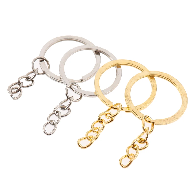 Цепочка для ключей длиной 28 мм, круглый брелок серебристого цвета с разрезом, для изготовления ювелирных украшений «сделай сам», 20 шт./лот