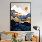 Картина на холсте с абстрактным пейзажем в скандинавском стиле, с изображением гор и восхода солнца, настенные плакаты и принты, домашнее украшение для гостиной