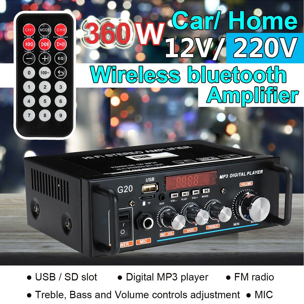 

12V 220V Wireless Bluetooth Sound MINI Digital Amplifier HiFi Subwoofer Home Theater Amplificador Audio Car Radio Amplifiers