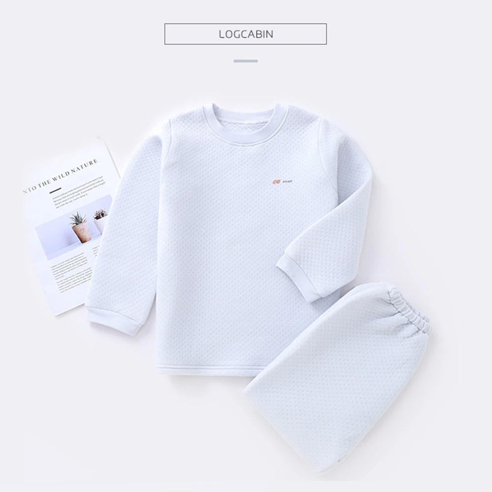 

Kids Pajama Boy Girl Sets Solid Color Long Sleeve Thicken Warm Tops + Pants Two Pieces Unisex Toddler Sleeping Outfits Home Wear