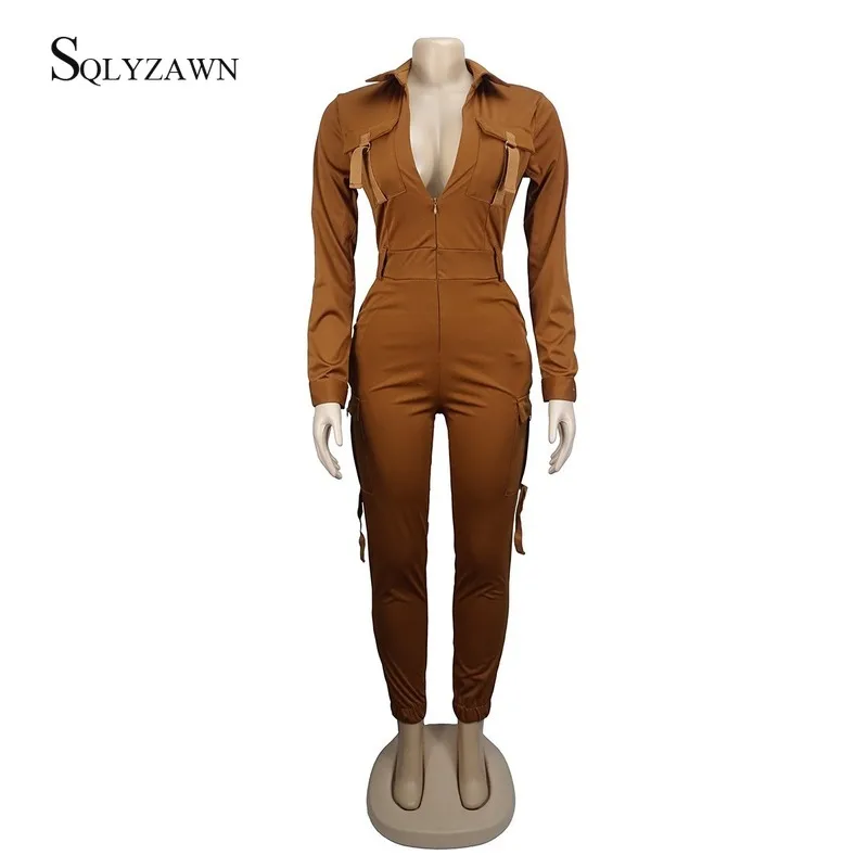 Комбинезон женский однотонный с поясом уличная одежда облегающие брюки карго