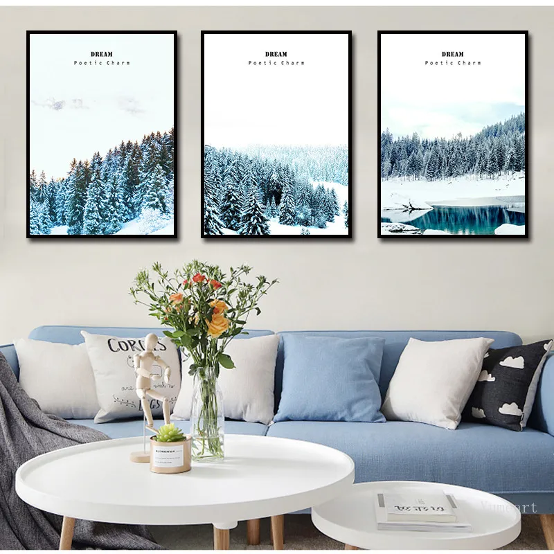 Картина на холсте с изображением зимней Снежной Горы в скандинавском стиле