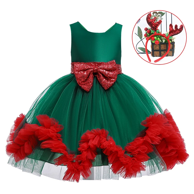 

Children Christmas Party Clothes Kids Dresses For Girls Bow Sleeveless Dress Set New Year Clothing Princess Evening Dress