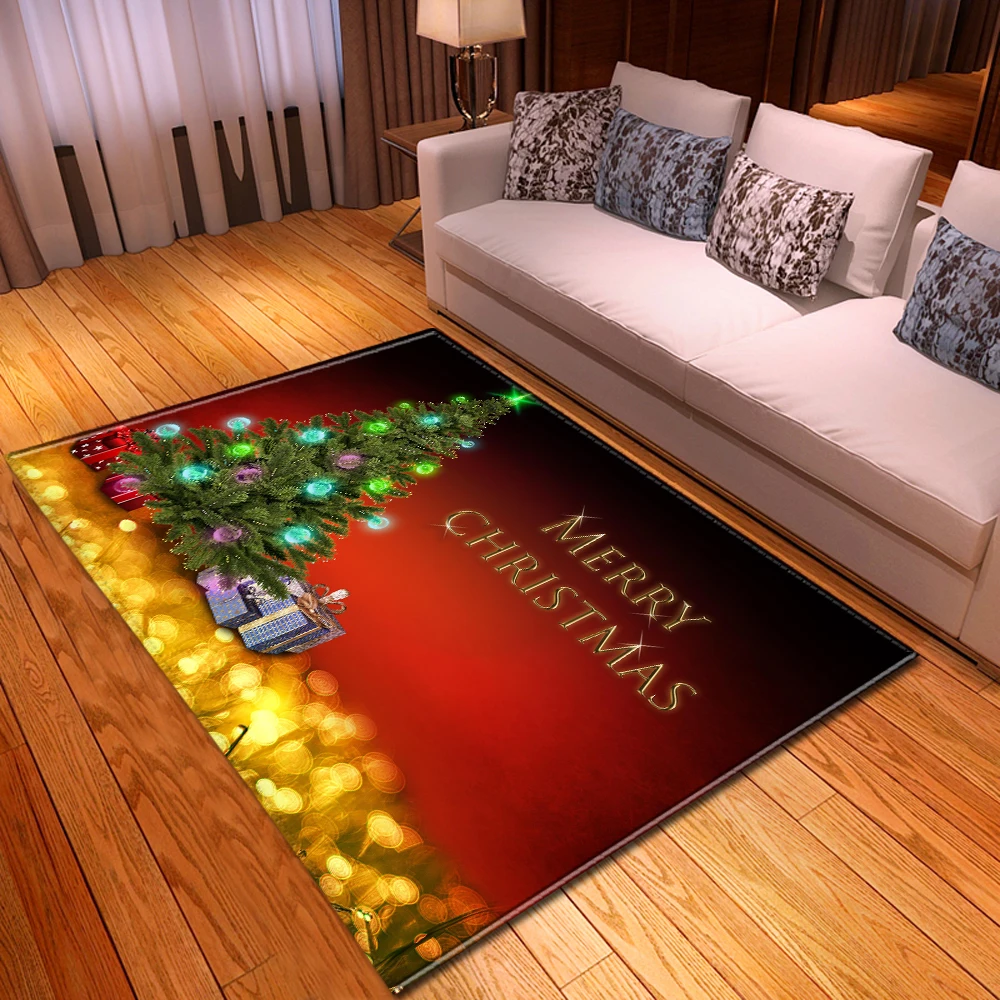 Новогодний красный ковер с рождественской елкой нескользящий фланелевый коврик