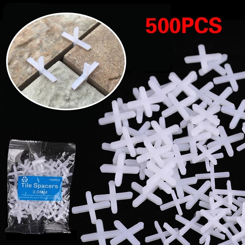 500pcs Tile Spacer Cross 1/1.5/2/2.5/3/4/5mm Plastic Tiling Ceramic Tilers Plumbers Clips Leveling System Locator Gap Tool - купить по