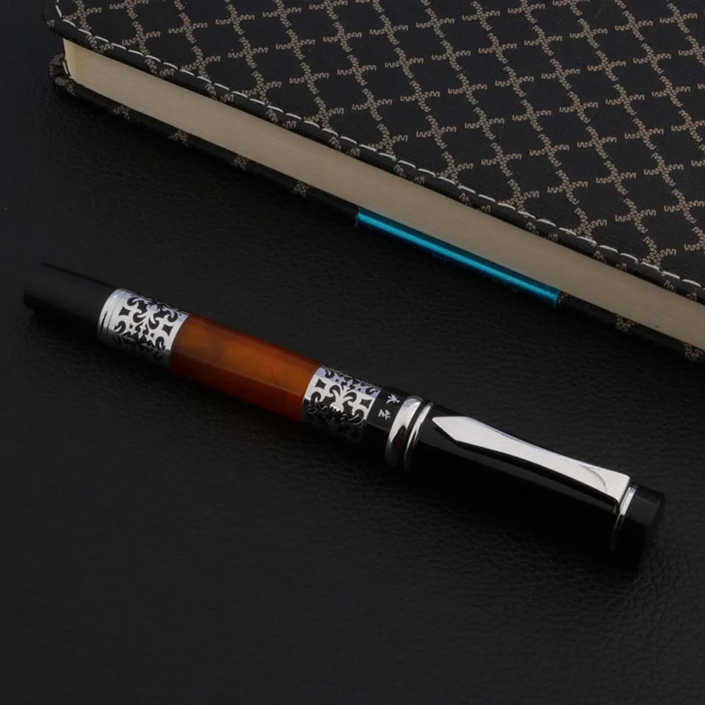 luxury High quality brand Yong Sheng Fountain Pen black Metal Acrylic classic with silver Medium Nib gift calligraphy ink pens | Канцтовары