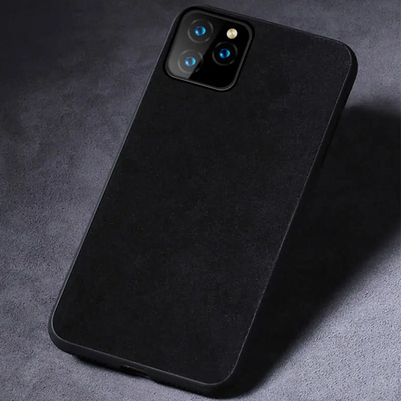 Черный Чехол для телефона из натуральной коровьей замши для Apple iphone 11 11Pro 11 Pro Max X XR XS max 6 6S 7 8 plus 360 полный защитный чехол - Цвет: Черный
