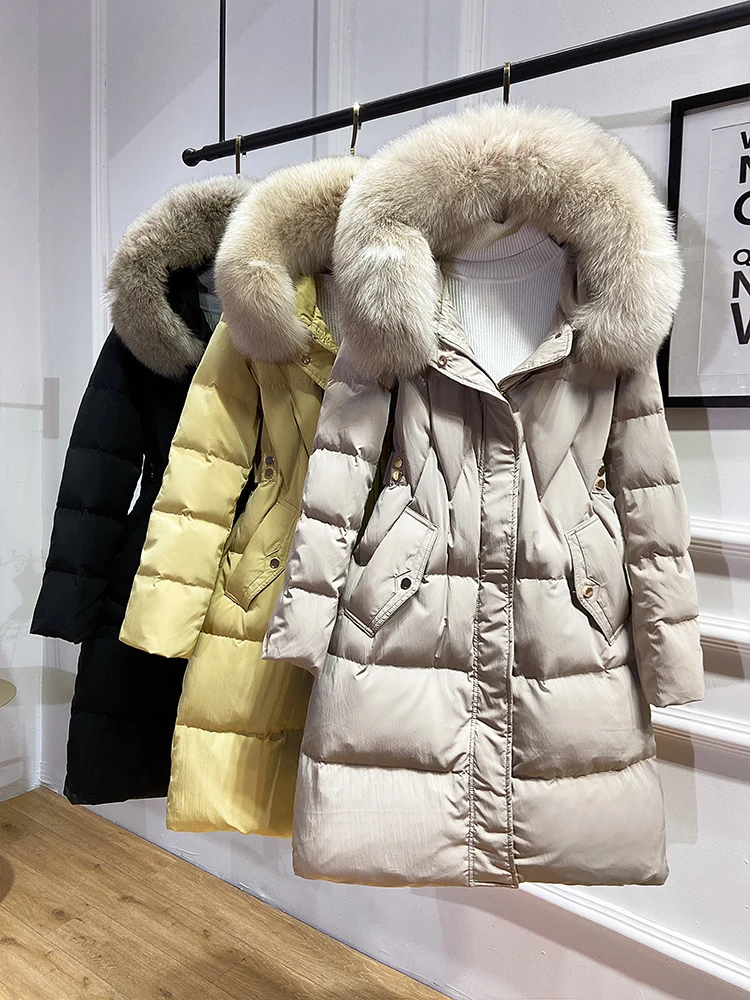 

JCHB 2021 Women's Winter Down Jacket 90% White Duck Down Coat Female Hooded Parkas Woman Fox Fur Collar Mujeres Abrigos Pph2787