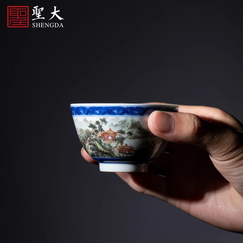 

hand-painted ceramic kungfu pastel landscape shelf linjiang figure masters cup sample tea cup of jingdezhen tea service