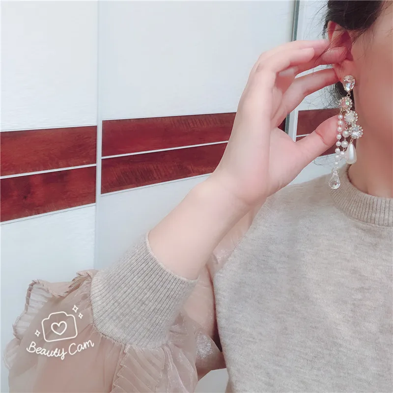 MWSONYA New Korean Trendy Water Drop Crystal Long Dangle Earrings for Women Palace Silver Color Elegant Party Jewelry Gift | Украшения и