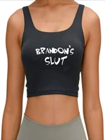 brandons slut adult humor fun flirty harajuku print tank top womens yoga sports workout crop top gym tops
