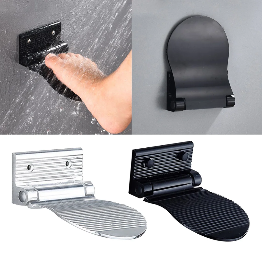 

Aluminum Alloy Folding Bathroom Foot Rest Step - Safety Non-Slip Shower Footrest Grip Pad for Shaving Legs, Silver/Black