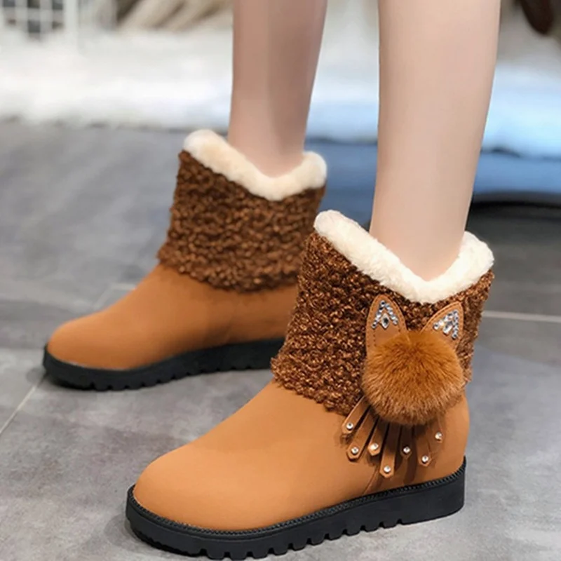 

New Winter Snow Boots Women Double Face Leather Platform Fashion Comfortable Velvet Warm Leisure Ankle Boots Cotton Shoes Woman