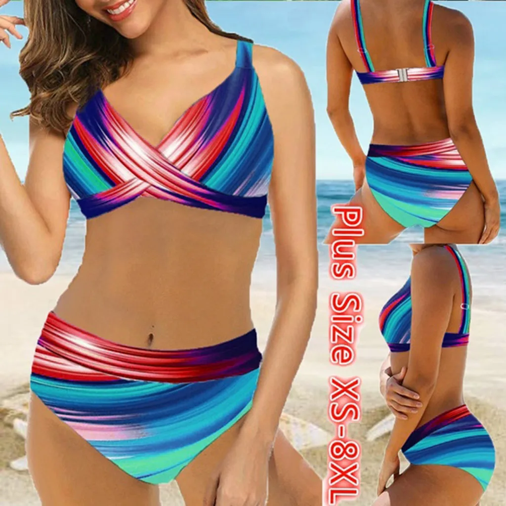 Женские Купальники бикини комплект размера плюс градиентные танкини купальный