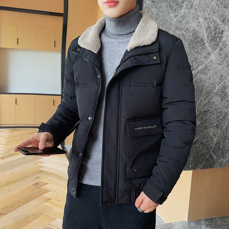 Мужской пуховик на осень и зиму 2021 короткое стильное шерстяное пальто с