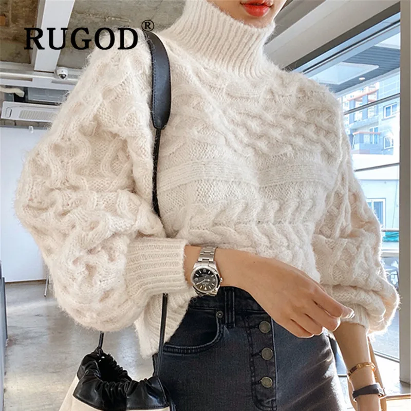 Женский укороченный свитер RUGOD белый трикотажный пуловер оверсайз с