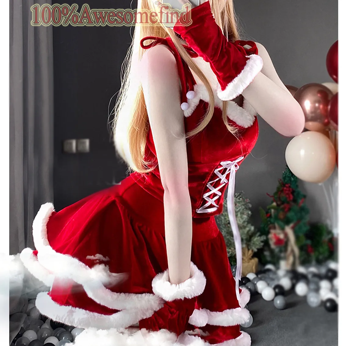 Women Christmas Lady Santa Claus Cosplay Costume Winter Red Top Skirt Cape Cloak Sexy Lingerie Maid Bunny Uniform Fancy Dress