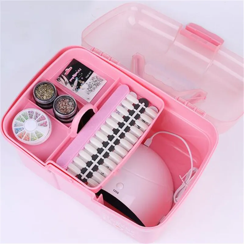 

Double Layer Hand-held Desktop Storage Box Plastic Makeup Organizer Jewelry Nail Polish Pen Container Manicure Tool Case D237