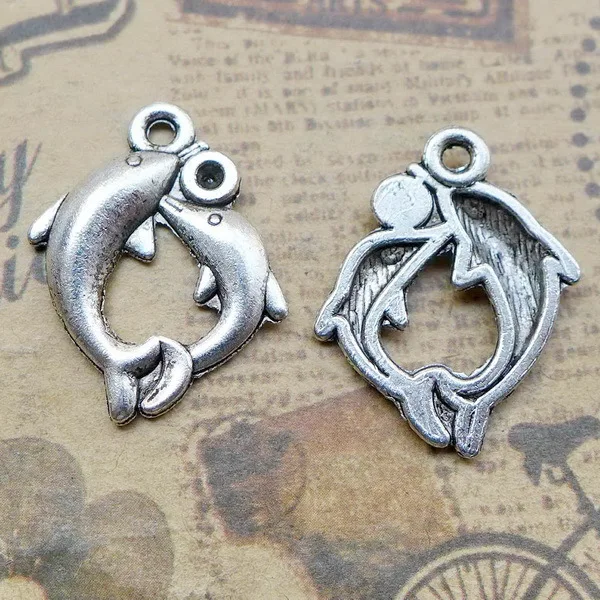 

Charm for making jewelry 10pcs 25x20mm antique silver color Dolphin charms