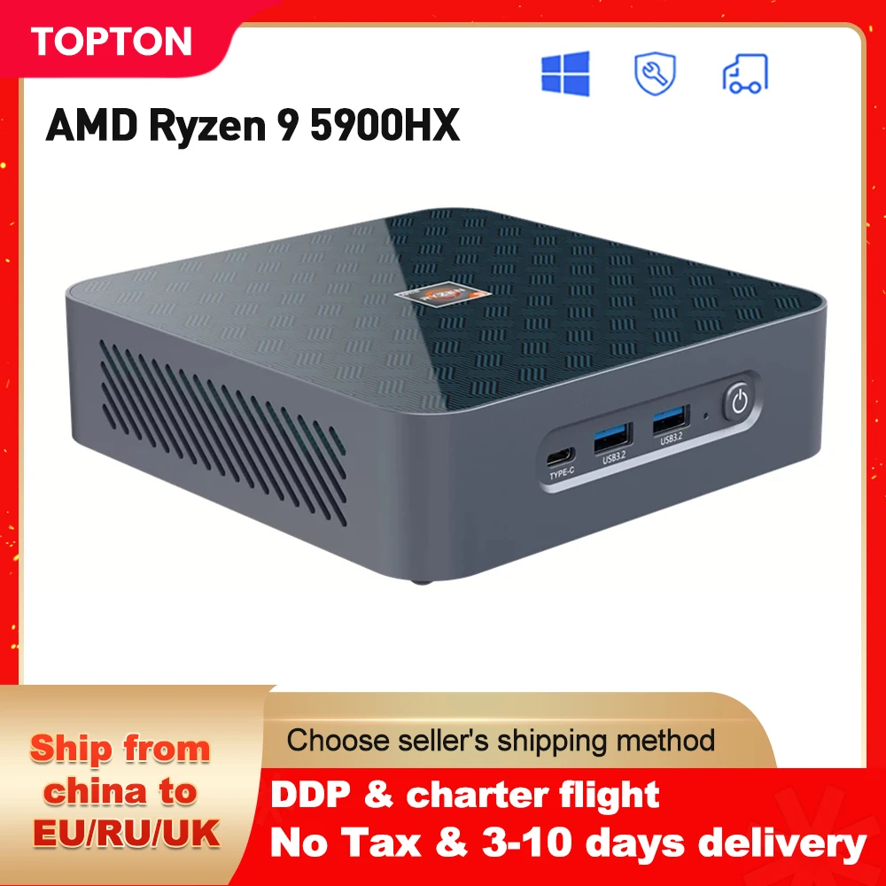 Игровой мини-ПК Topton AMD Ryzen 9 5900HX 7 5800U 2 * DDR4 M.2 NVMe SSD Dual LAN Настольный NUC мини-компьютер