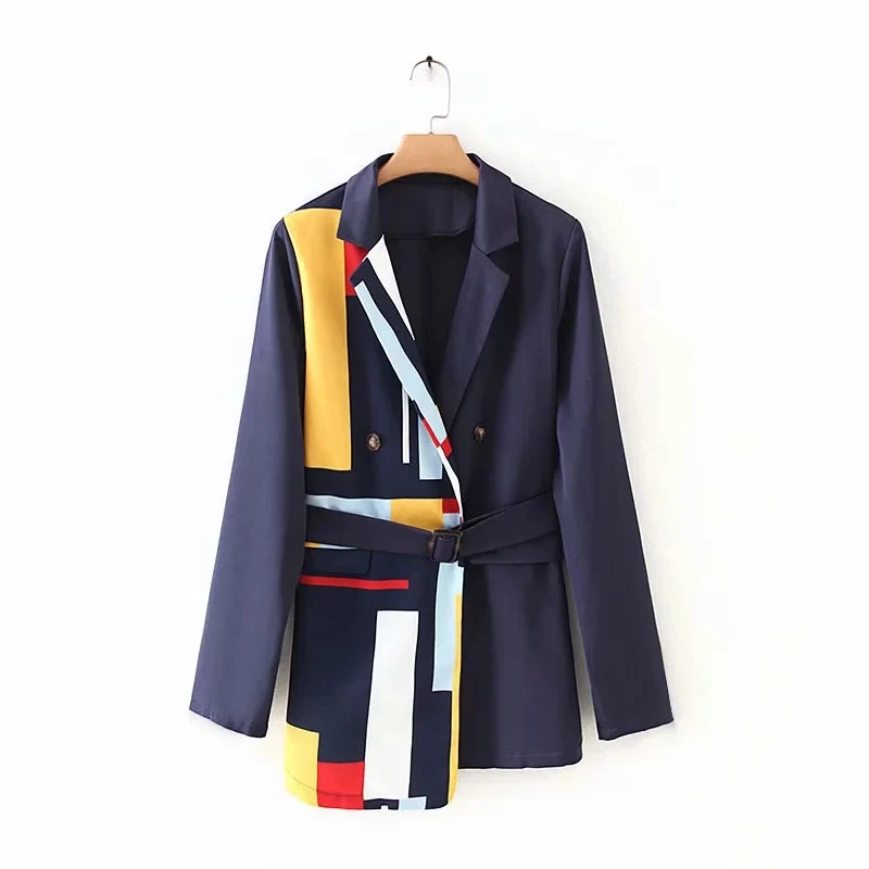

Women Casual Patchwork Colors Long Sleeve Blazer Fashion Irregular Chic Suit Blazer