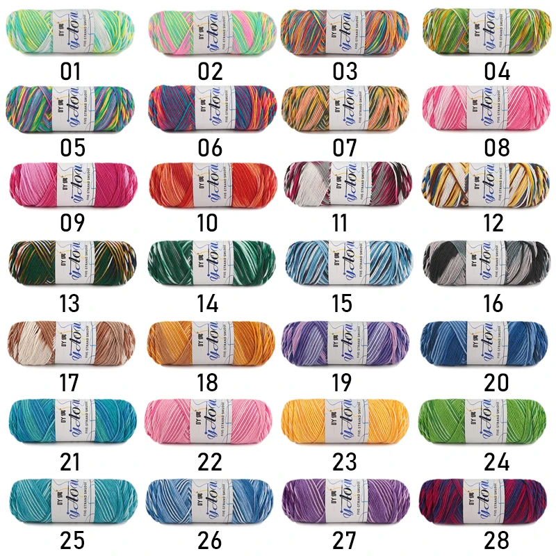 100 г/Группа Пять нитей молочной хлопчатобумажной пряжи сегментная окрашенная