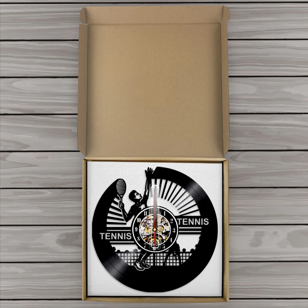 

Tennis Player Vinyl Record Wall Clock Tennis Game Sports Home Decor Timepieces Wall Watch Modern Design Tennis Player Gift