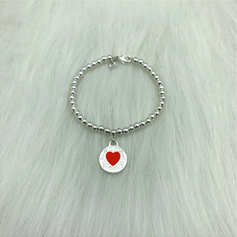 

Hot Sale Heart 4mm Bead Round Bracelets Bangles for Women Ladies Valentine Gift S925 Sterling Silver Original LOGO 1:1 Jewelry