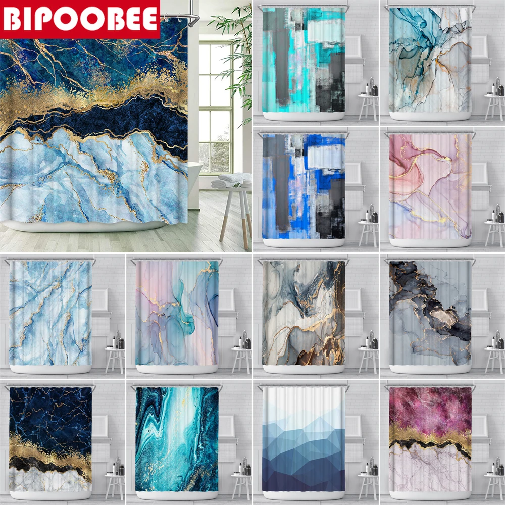

Marble Series Bathroom Shower Curtain Waterproof Polyester Fabric Partition Curtains Creative Marbling Printing Bathtub Screen