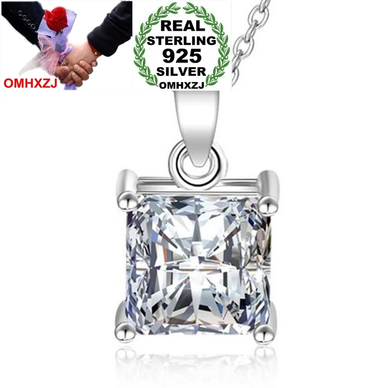 

OMHXZJ Wholesale Fashion Classic OL Woman Gift Ice Cube White Zircon 925 Sterling Silver Pendant Charms PE147 NO Chain Necklace